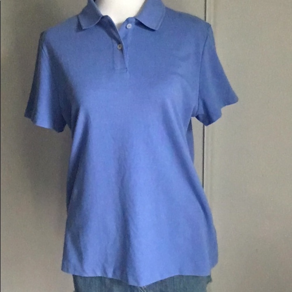 Lands’ End Women’s Short Sleeve Blue Polo Shirt Spring Summer